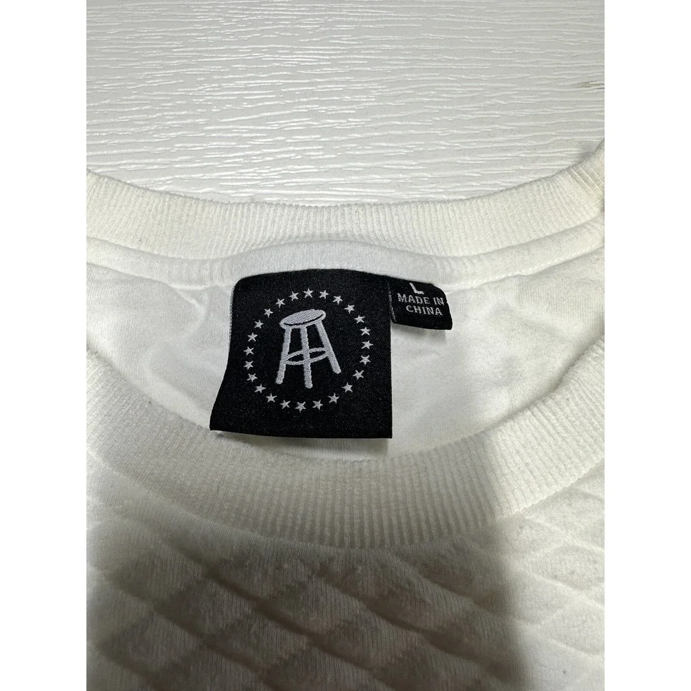 Barstool Sports White Quilted Pullover Sweater Mens Size L Crew Neck Embroidered